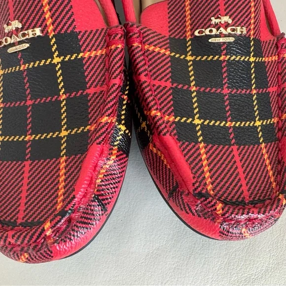 NEW COACH Marley Driver Red Plaid Print Slip-On Loafer Size 8.5 - Picture 3 of 5